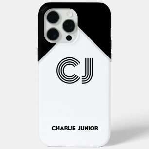 Monogrammed Retro Black & White Colour Block iPhone 15 Pro Max Case