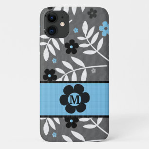 Monogrammed Retro Blue Floral Theme Case-Mate iPhone Case