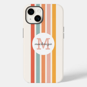 Monogrammed Retro Colorful Stripes Personalized Case-Mate iPhone 14 Case