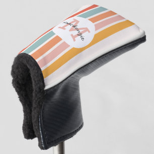 Monogrammed Retro Colorful Stripes Personalized Golf Head Cover