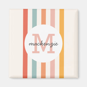 Monogrammed Retro Colorful Stripes Personalized Magnet