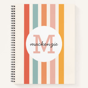 Monogrammed Retro Colorful Stripes Personalized Notebook