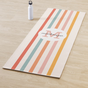 Monogrammed Retro Colorful Stripes Personalized Yoga Mat
