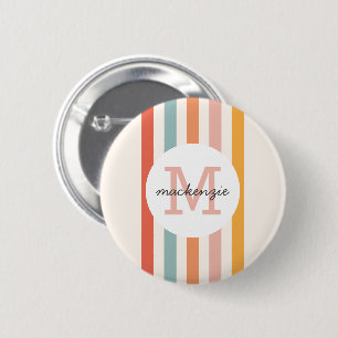Monogrammed Retro Colourful Stripes Personalised 6 Cm Round Badge