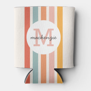 Monogrammed Retro Colourful Stripes Personalised Can Cooler