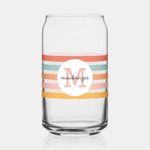 Monogrammed Retro Colourful Stripes Personalised Can Glass