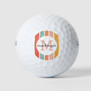 Monogrammed Retro Colourful Stripes Personalised Golf Balls
