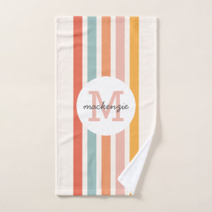 Monogrammed Retro Colourful Stripes Personalised Hand Towel