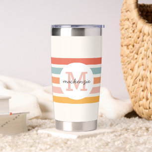 Monogrammed Retro Colourful Stripes Personalised Insulated Tumbler