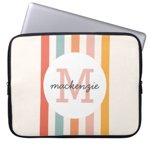 Monogrammed Retro Colourful Stripes Personalised Laptop Sleeve