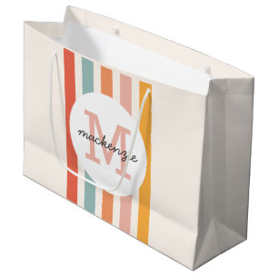 Monogrammed Retro Colourful Stripes Personalised Large Gift Bag
