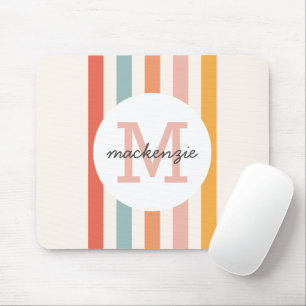 Monogrammed Retro Colourful Stripes Personalised Mouse Pad