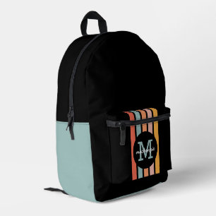 Monogrammed Retro Colourful Stripes Personalised Printed Backpack