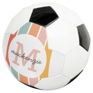 Monogrammed Retro Colourful Stripes Personalised Soccer Ball