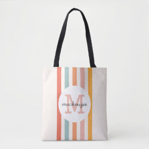 Monogrammed Retro Colourful Stripes Personalised Tote Bag