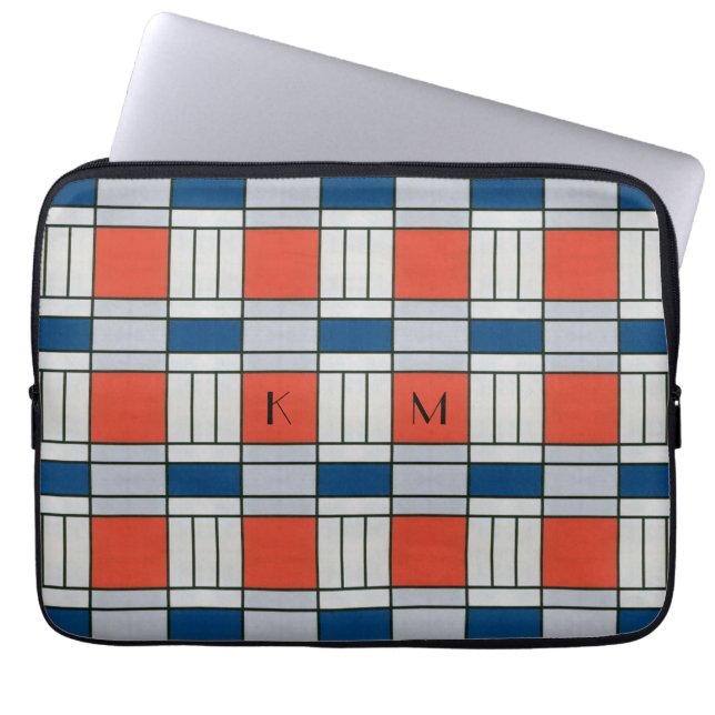 Monogrammed Retro Geometric Pattern Laptop Sleeve (Front)
