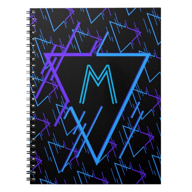 Monogrammed Retro Neon Geometric Pattern 2 Notebook (Front)