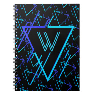 Monogrammed Retro Neon Geometric Pattern 3 Notebook