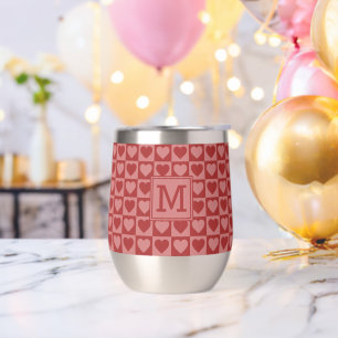 Monogrammed Retro Red and Pink Heart Pattern