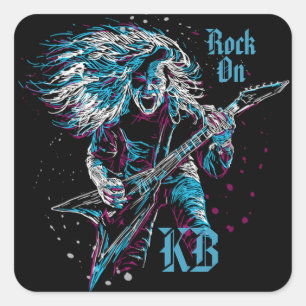 Monogrammed Rock On Heavy Metal Square Sticker