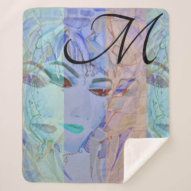 Monogrammed  Romantic Shabby Chic Pastel Colours Sherpa Blanket (Front)