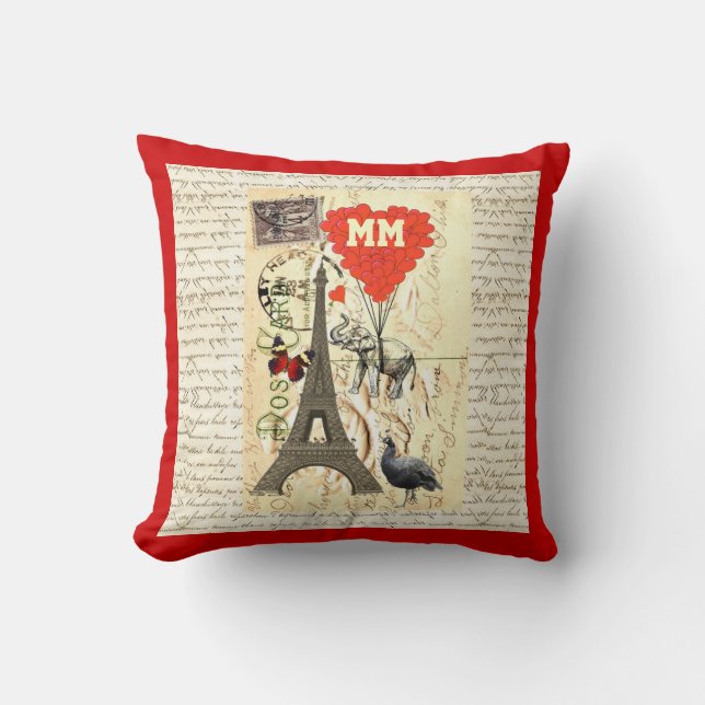 Monogrammed Romantic vintage heart Cushion (Front)