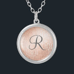 Monogrammed Rose Gold Damask  Silver Plated Necklace<br><div class="desc">Monogrammed Rose Gold Damask and dark grey monogram Silver Plated Necklace. Check out our collection for matching products.</div>