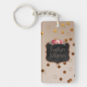 Monogrammed Rose Gold Dots Vintage Chalkboard Key Ring