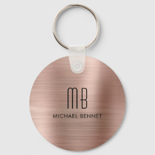 Monogrammed Rose Gold Faux Brushed Metal Key Ring