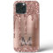 Monogrammed Rose Gold Glitter Drips on Pink Metal
