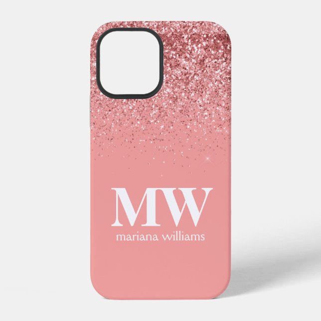 Monogrammed Rose Gold Glitter Elegant Script iPhone Case (Back)