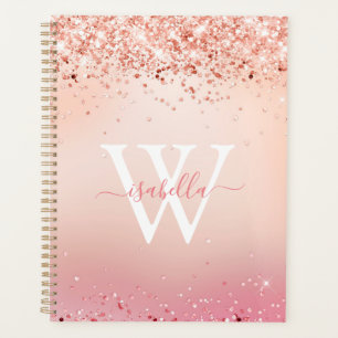 Monogrammed Rose Gold Glitter Elegant Script Name Planner