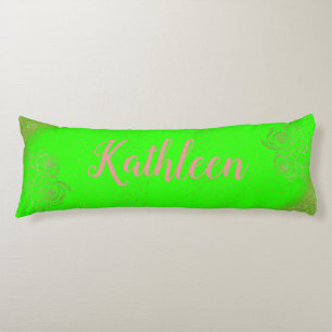 Monogrammed Rose Gold Pink Roses on Green    Body Cushion