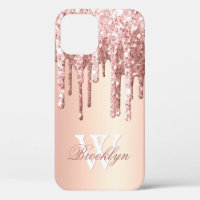Monogrammed Rose Gold Sparkle Glitter Drips