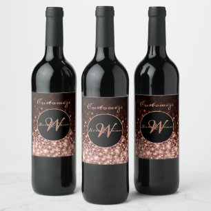Monogrammed Rose Gold Sparkle Wine Label