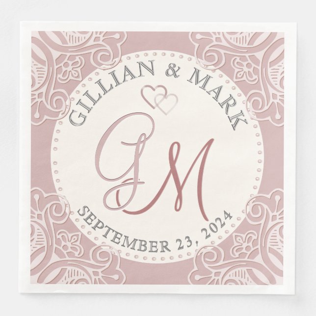 Monogrammed Rose & Sand Wedding  Napkin (Front)