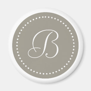 Monogrammed Round Aluminium/White Dot Border Magnet