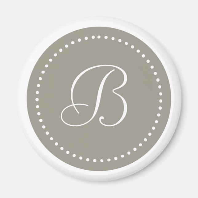 Monogrammed Round Aluminium/White Dot Border Magnet (Front)