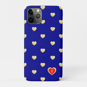 Monogrammed Royal Blue Gold Hearts on Solid Colour Case-Mate iPhone Case