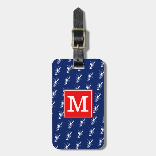Monogrammed RS Lobsters Blue Luggage Tag (Front Vertical)