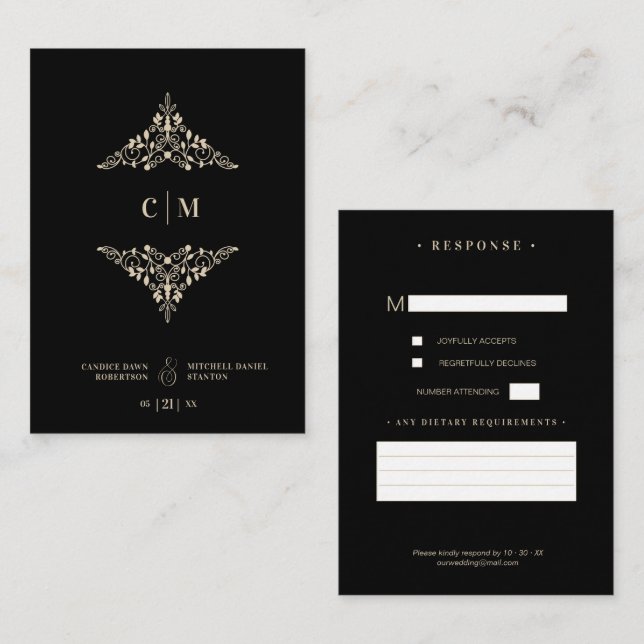 Monogrammed RSVP Gold Wedding Initials Flourish Enclosure Card (Front/Back)