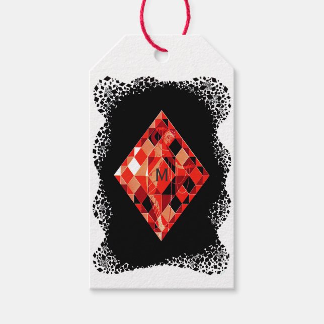 Monogrammed Ruby Birthstone Gift Tags (Front)