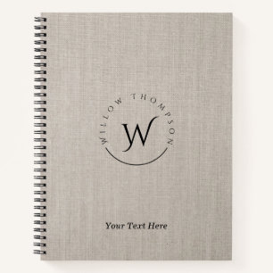 Monogrammed Rustic Beige Linen Elegant Script  Notebook