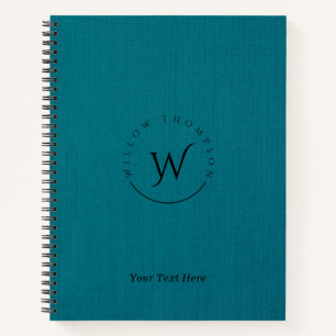 Monogrammed Rustic Blue Linen Elegant Script Notebook