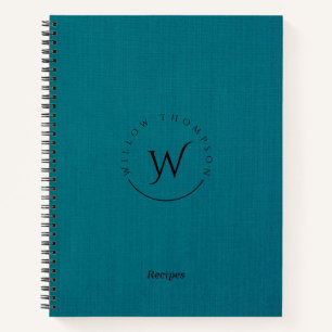 Monogrammed Rustic Blue Linen Script Recipe Notebook