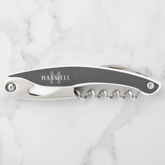 Monogrammed Rustic Chalkboard Groomsman Name Corkscrew (Front)