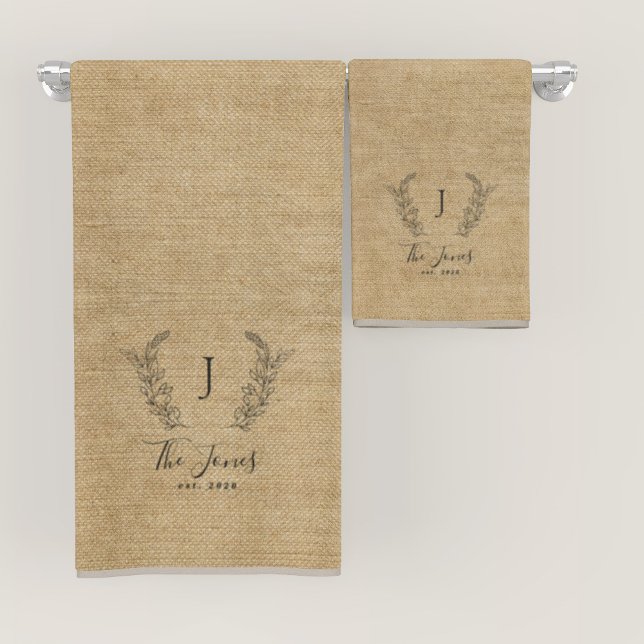 Monogrammed rustic farmhouse family name bath towel set (Creator Uploaded)