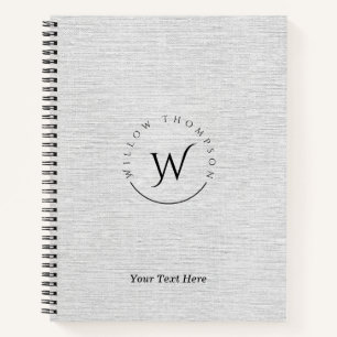 Monogrammed Rustic Grey Linen Elegant Script Notebook