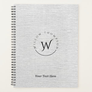 Monogrammed Rustic Grey Linen Elegant Script Planner