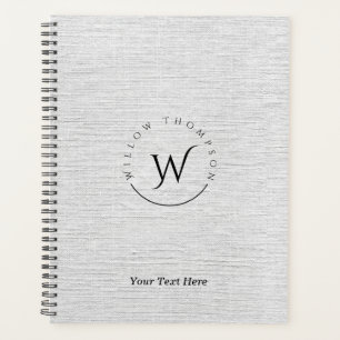 Monogrammed Rustic Grey Linen Elegant Script Planner